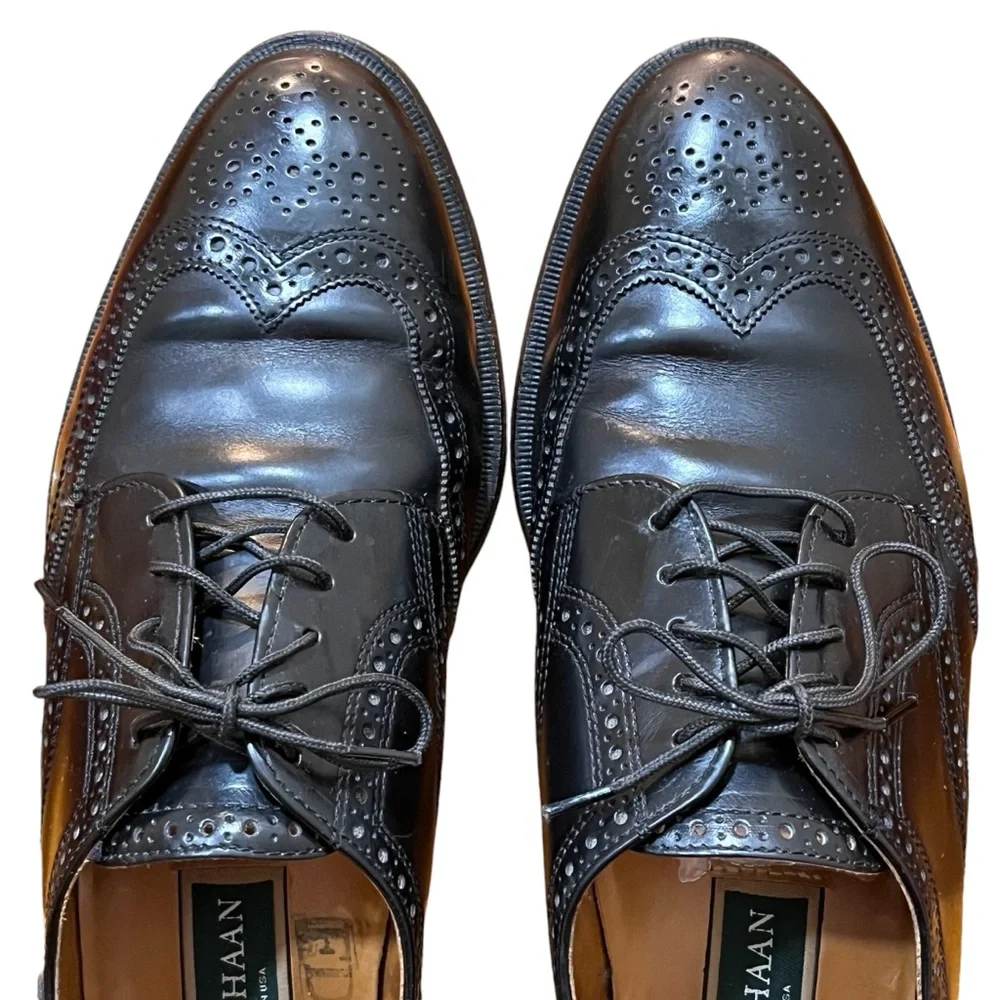 Cole Haan Mens Black Leather Loafers Shoes Oxford Brogues Wingtips Classic 10